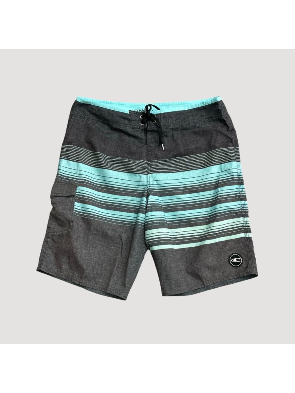 ONeill Men's 36 Gray & Aqua Striped Hybrid Shorts  P0212